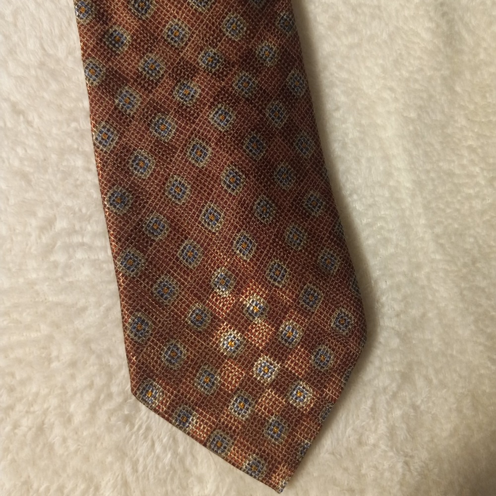 Today's Man Made In Italy Copper Tie 100% Silk Italian Geometric Print 59"X3.75"